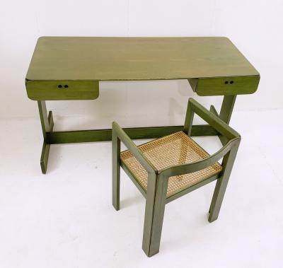 Mid Century Modern Green Wooden Desk Chair by Derk Jan de Vries