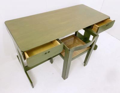 Mid Century Modern Green Wooden Desk Chair by Derk Jan de Vries