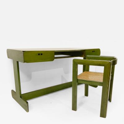 Mid Century Modern Green Wooden Desk Chair by Derk Jan de Vries