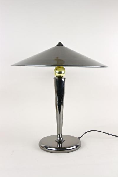Mid Century Modern Grey Chromed Table Lamp With Brass Sphere Italy ca 1970