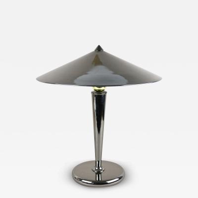 Mid Century Modern Grey Chromed Table Lamp With Brass Sphere Italy ca 1970