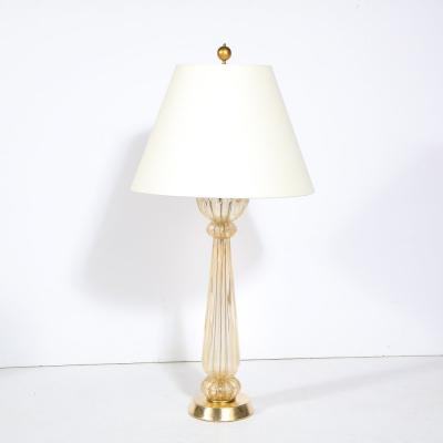Mid Century Modern Hand Blown Murano Glass Table Lamp with 24kt Gold Flecks