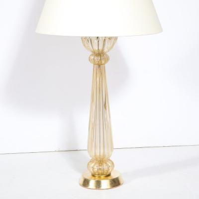 Mid Century Modern Hand Blown Murano Glass Table Lamp with 24kt Gold Flecks