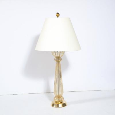 Mid Century Modern Hand Blown Murano Glass Table Lamp with 24kt Gold Flecks