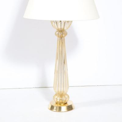 Mid Century Modern Hand Blown Murano Glass Table Lamp with 24kt Gold Flecks