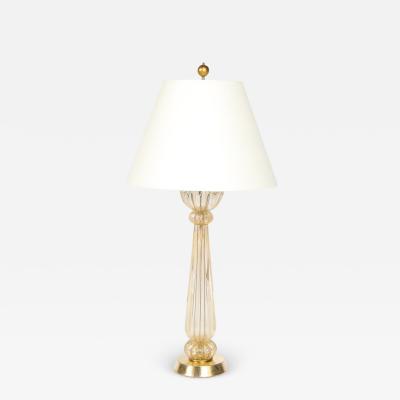 Mid Century Modern Hand Blown Murano Glass Table Lamp with 24kt Gold Flecks