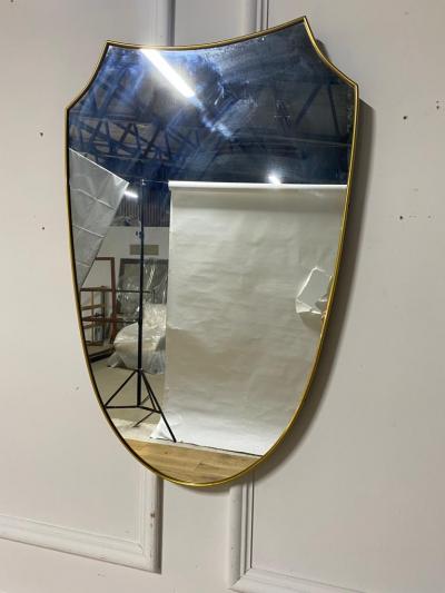 Mid Century Modern Harp Shaped Mirror in Brass Glass