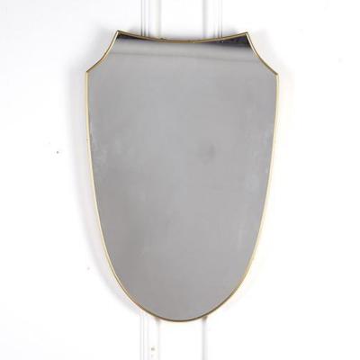 Mid Century Modern Harp Shaped Mirror in Brass Glass