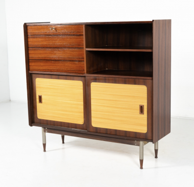 Mid Century Modern Highbord Wood and Wicker Italy