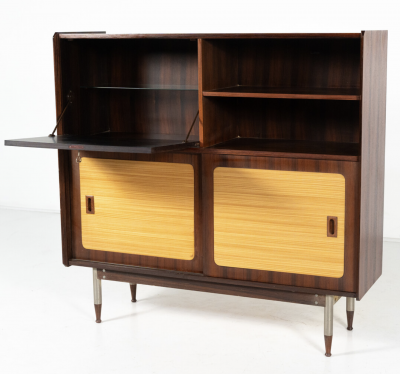 Mid Century Modern Highbord Wood and Wicker Italy