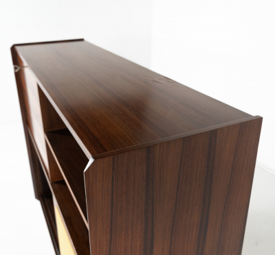 Mid Century Modern Highbord Wood and Wicker Italy