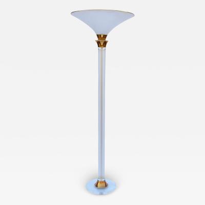 Mid Century Modern Hollywood Regency Lucite and Brass Tall Torchiere Floor Lamp