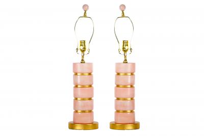 Mid Century Modern Ice Pink Jade Giltwood Base Table Lamp