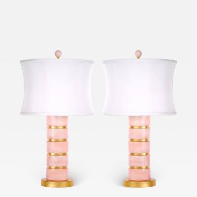 Mid Century Modern Ice Pink Jade Giltwood Base Table Lamp