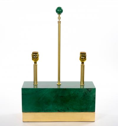 Mid Century Modern Italian Art Deco Style Dark Green Jade and Brass Table Lamps