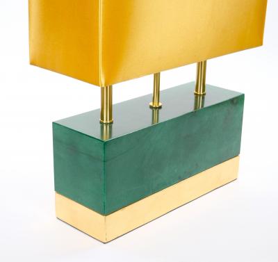 Mid Century Modern Italian Art Deco Style Dark Green Jade and Brass Table Lamps