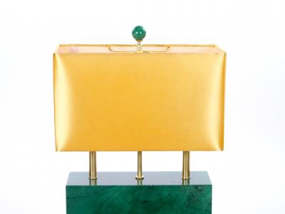 Mid Century Modern Italian Art Deco Style Dark Green Jade and Brass Table Lamps