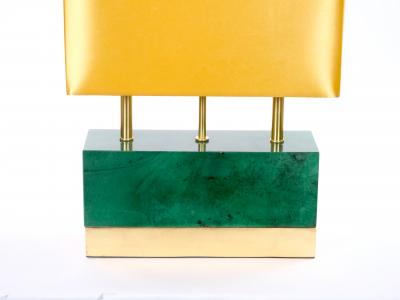 Mid Century Modern Italian Art Deco Style Dark Green Jade and Brass Table Lamps
