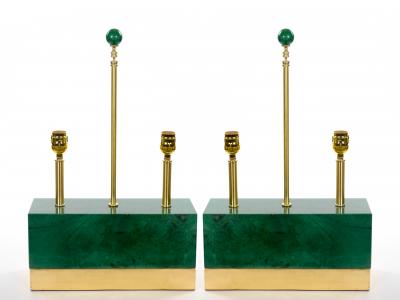 Mid Century Modern Italian Art Deco Style Dark Green Jade and Brass Table Lamps