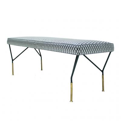 Mid Century Modern Italian Black Lacquered Iron Brass Footstool