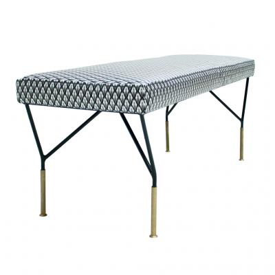 Mid Century Modern Italian Black Lacquered Iron Brass Footstool