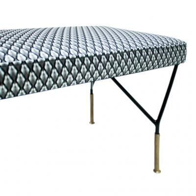 Mid Century Modern Italian Black Lacquered Iron Brass Footstool