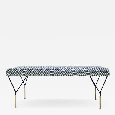 Mid Century Modern Italian Black Lacquered Iron Brass Footstool