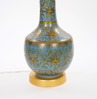 Mid Century Modern Italian Blue Tapestry Design Porcelain Table Lamps Pair