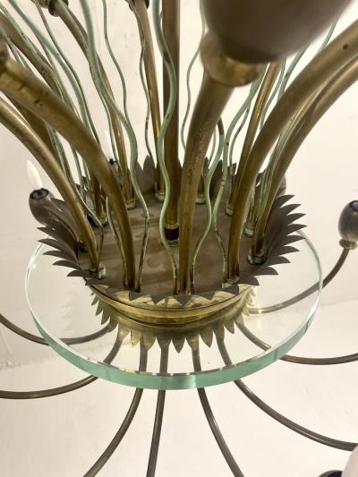 Mid Century Modern Italian Chandelier in Brass Glass