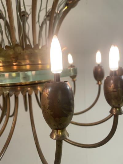 Mid Century Modern Italian Chandelier in Brass Glass