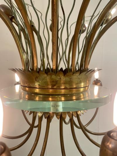 Mid Century Modern Italian Chandelier in Brass Glass
