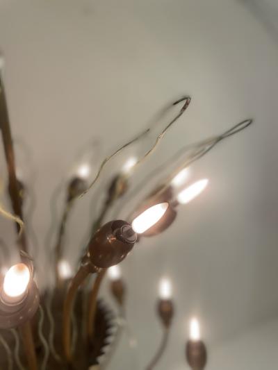 Mid Century Modern Italian Chandelier in Brass Glass