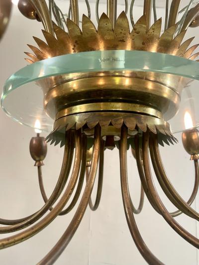 Mid Century Modern Italian Chandelier in Brass Glass