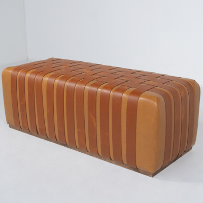 Mid Century Modern Italian Cognac Leather Bench 1980s