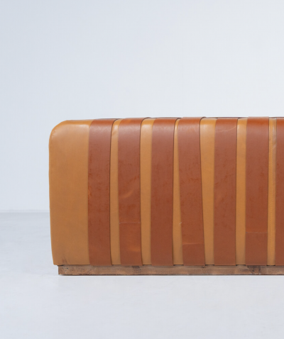 Mid Century Modern Italian Cognac Leather Bench 1980s