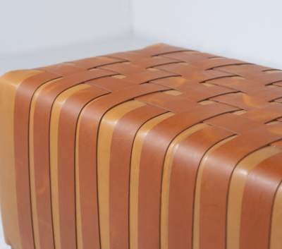 Mid Century Modern Italian Cognac Leather Bench 1980s