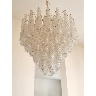 Mid Century Modern Italian Conchiglie Murano Glass Gold Chandelier