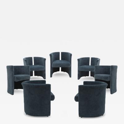 Mid Century Modern Italian Curved Chairs in Blue Velvet Set of Seven