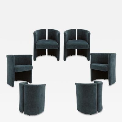 Mid Century Modern Italian Curved Chairs in Blue Velvet Set of Six