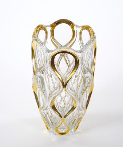 Mid Century Modern Italian Cut Glass Gold Decorated Vase