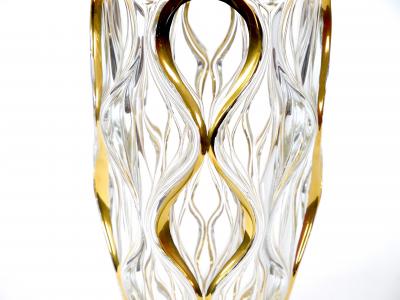 Mid Century Modern Italian Cut Glass Gold Decorated Vase