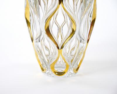 Mid Century Modern Italian Cut Glass Gold Decorated Vase