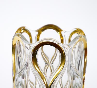 Mid Century Modern Italian Cut Glass Gold Decorated Vase
