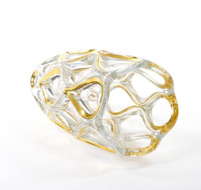 Mid Century Modern Italian Cut Glass Gold Decorated Vase