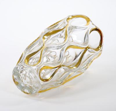 Mid Century Modern Italian Cut Glass Gold Decorated Vase