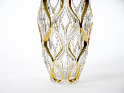 Mid Century Modern Italian Cut Glass Gold Decorated Vase