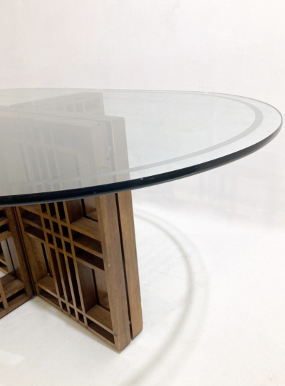Mid Century Modern Italian Dining Table Wood and Glass 1960s