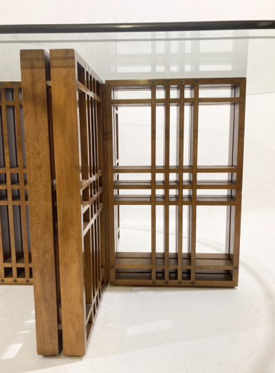 Mid Century Modern Italian Dining Table Wood and Glass 1960s