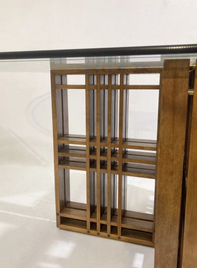 Mid Century Modern Italian Dining Table Wood and Glass 1960s