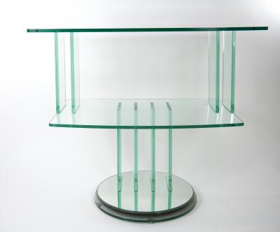 Mid Century Modern Italian Glass Shelves Mirrored Base Swivel Bar Cart